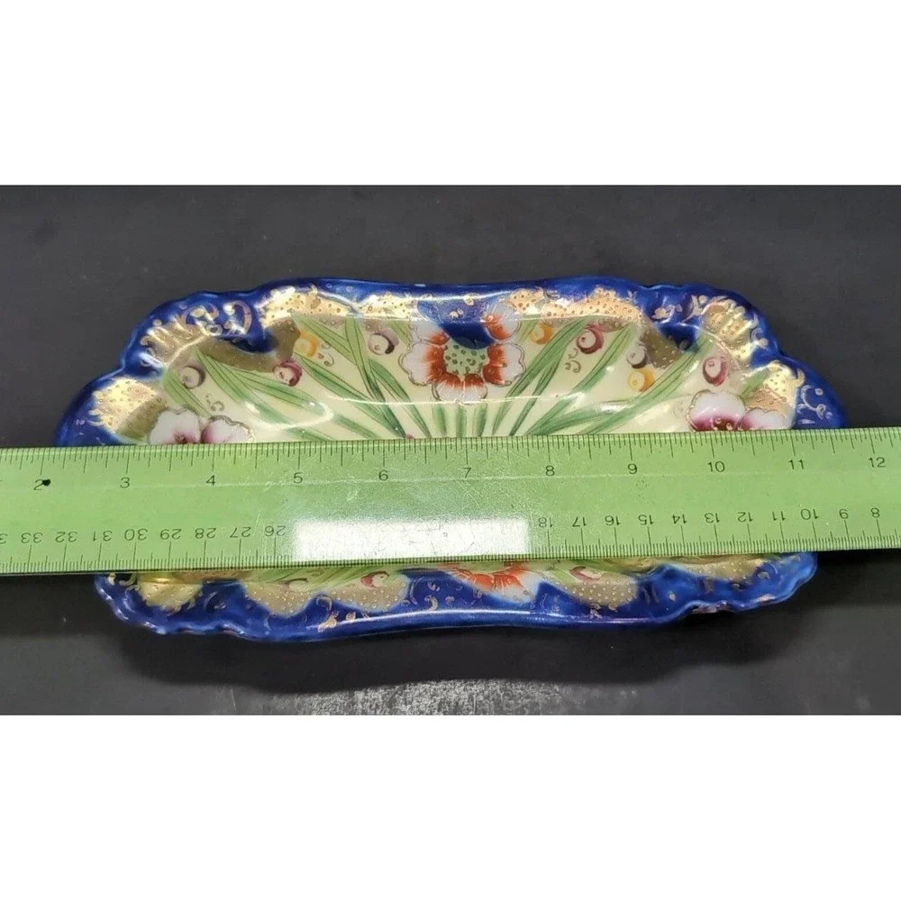 Asian Footed Porcelain Trinket Bowl, Hand Painted Plate, Makers‎ Mark Keepsake